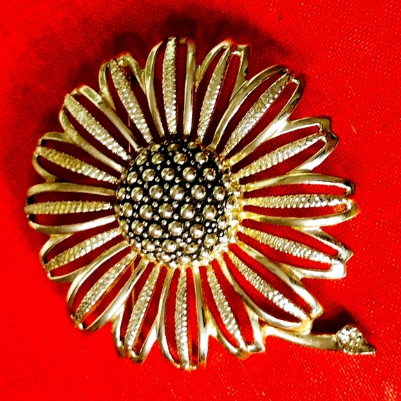 Vintage Big Sunflower Brooch Pin - Picture 1 of 6